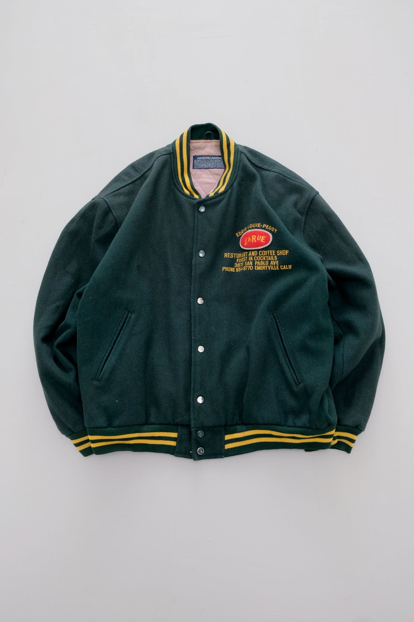 Unlimited — Bottle Green Wool Varsity Jacket — L/XL