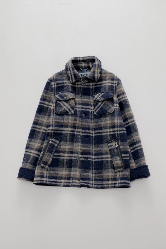 Tartan Plaid Pattern Wool Coat — Rifle — 52 (M/L)