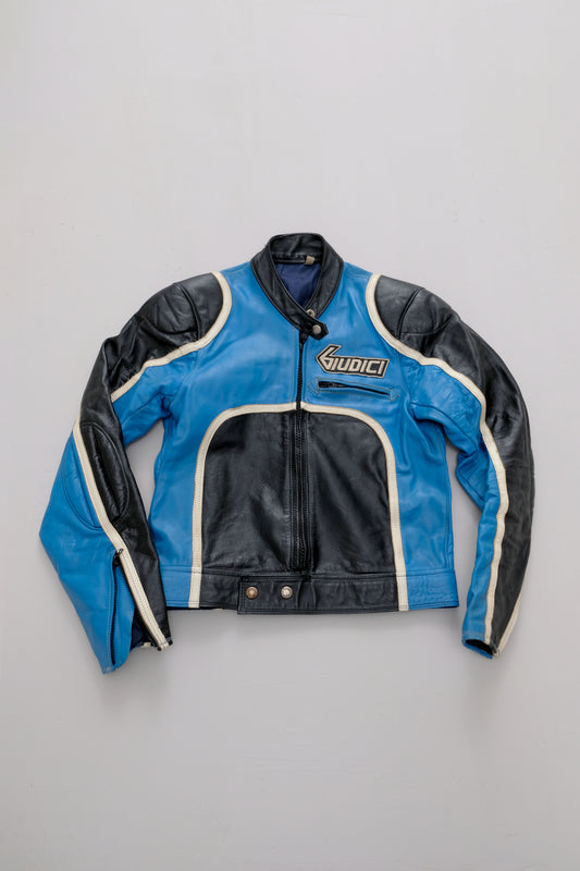 Giubbotto biker in pelle blu — Giudici — S