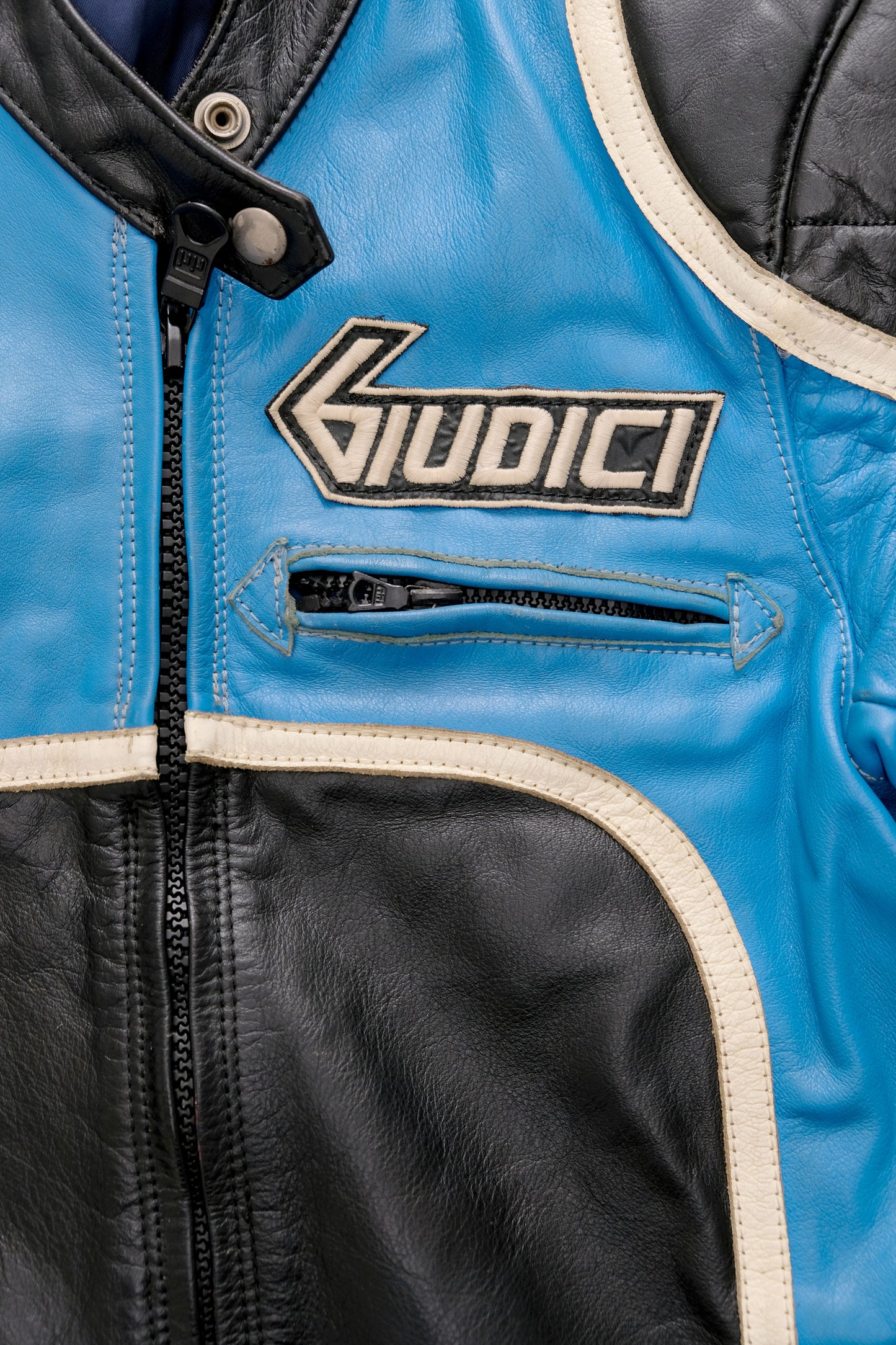 Giubbotto biker in pelle blu — Giudici — S