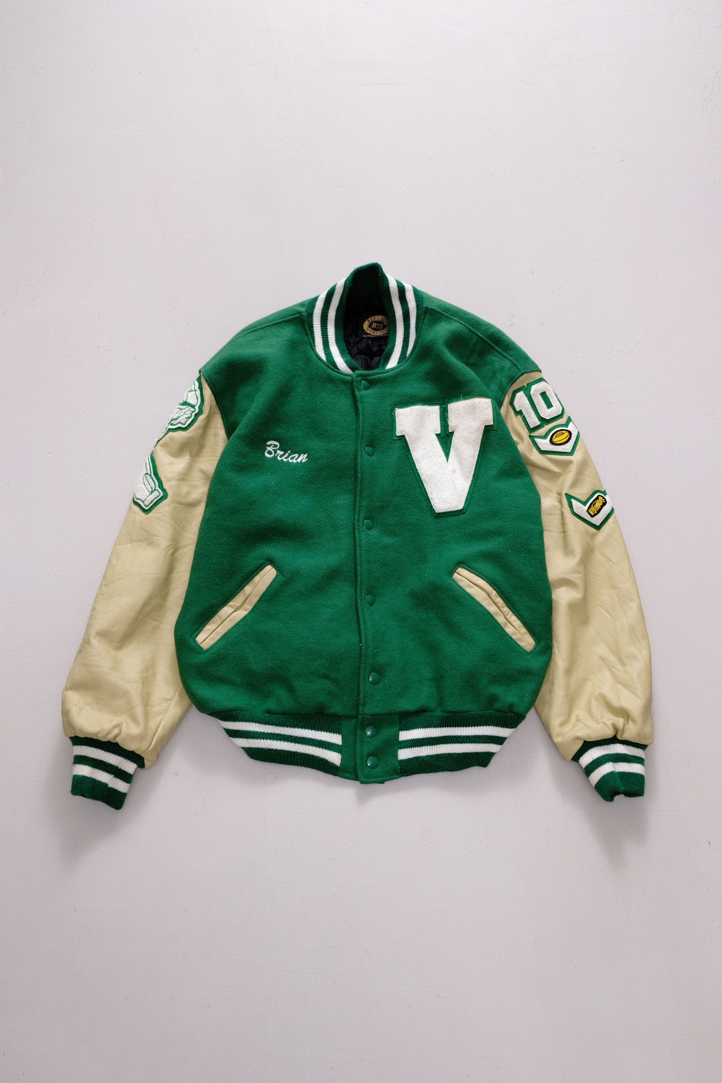 Giacca Varsity verde e panna — Brian — XL