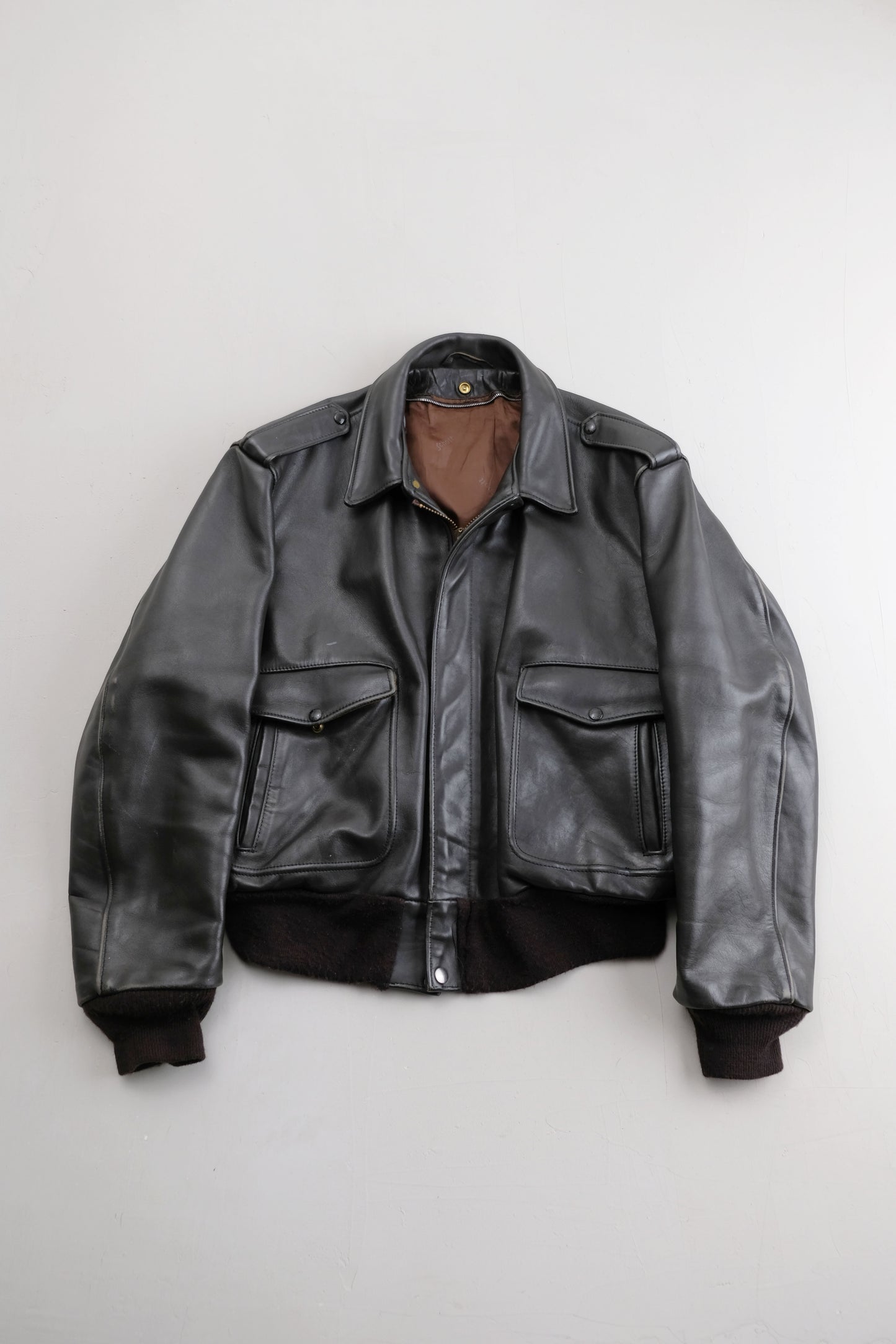 Mocha Brown Aviator Leather Coat — Schott