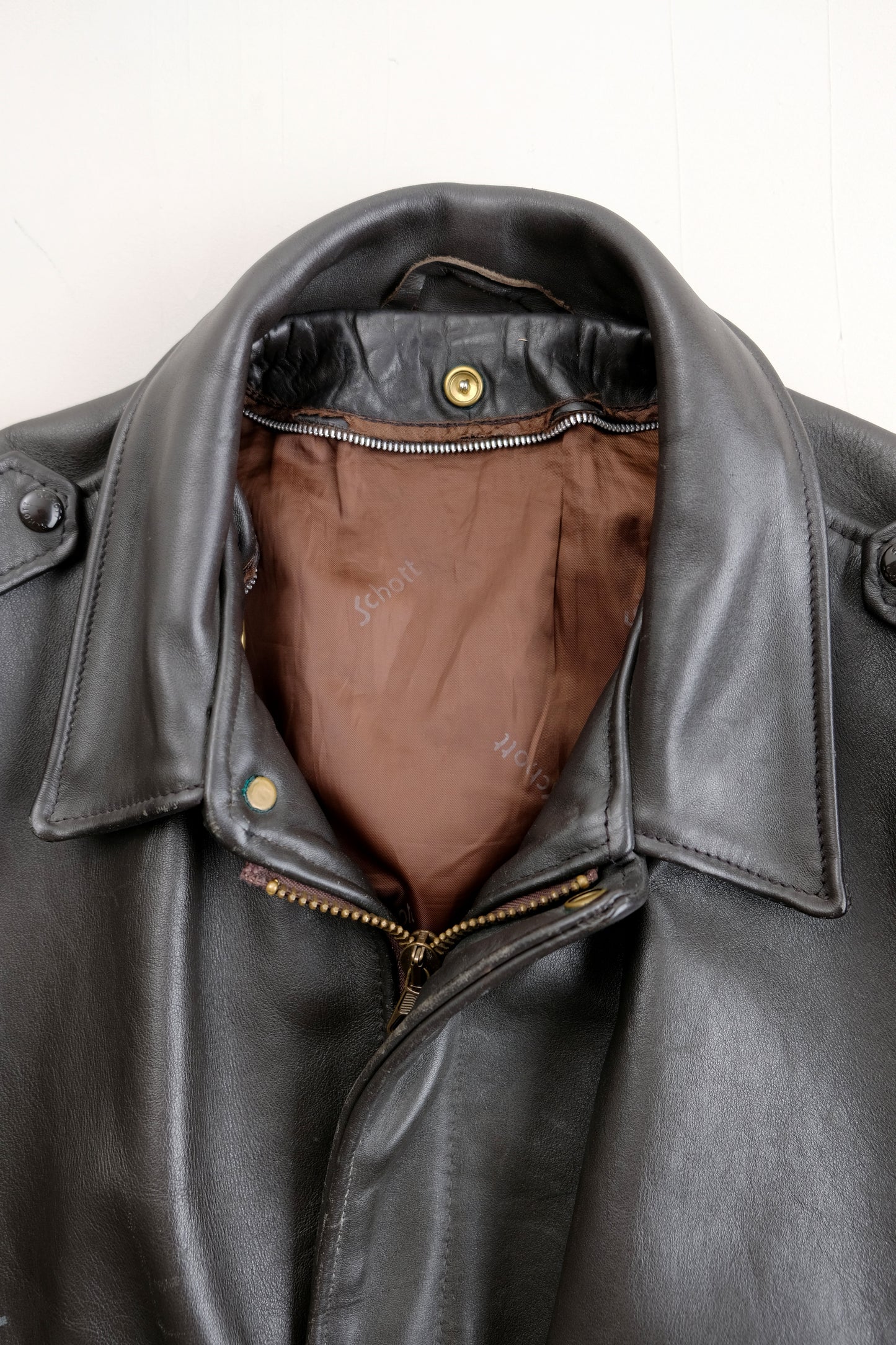 Mocha Brown Aviator Leather Coat — Schott