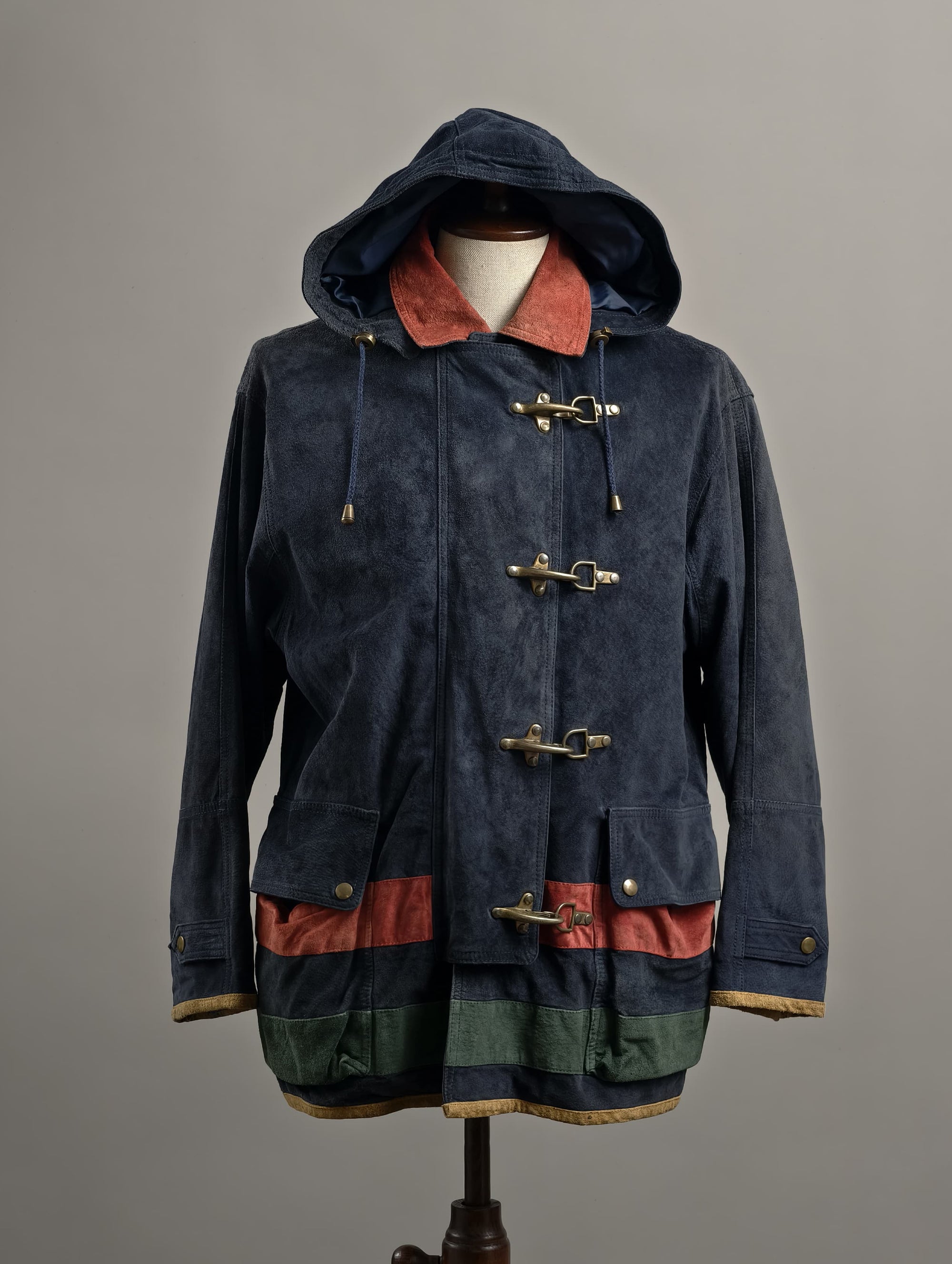 Multicolor Leather Suede Fireman Style Jacket