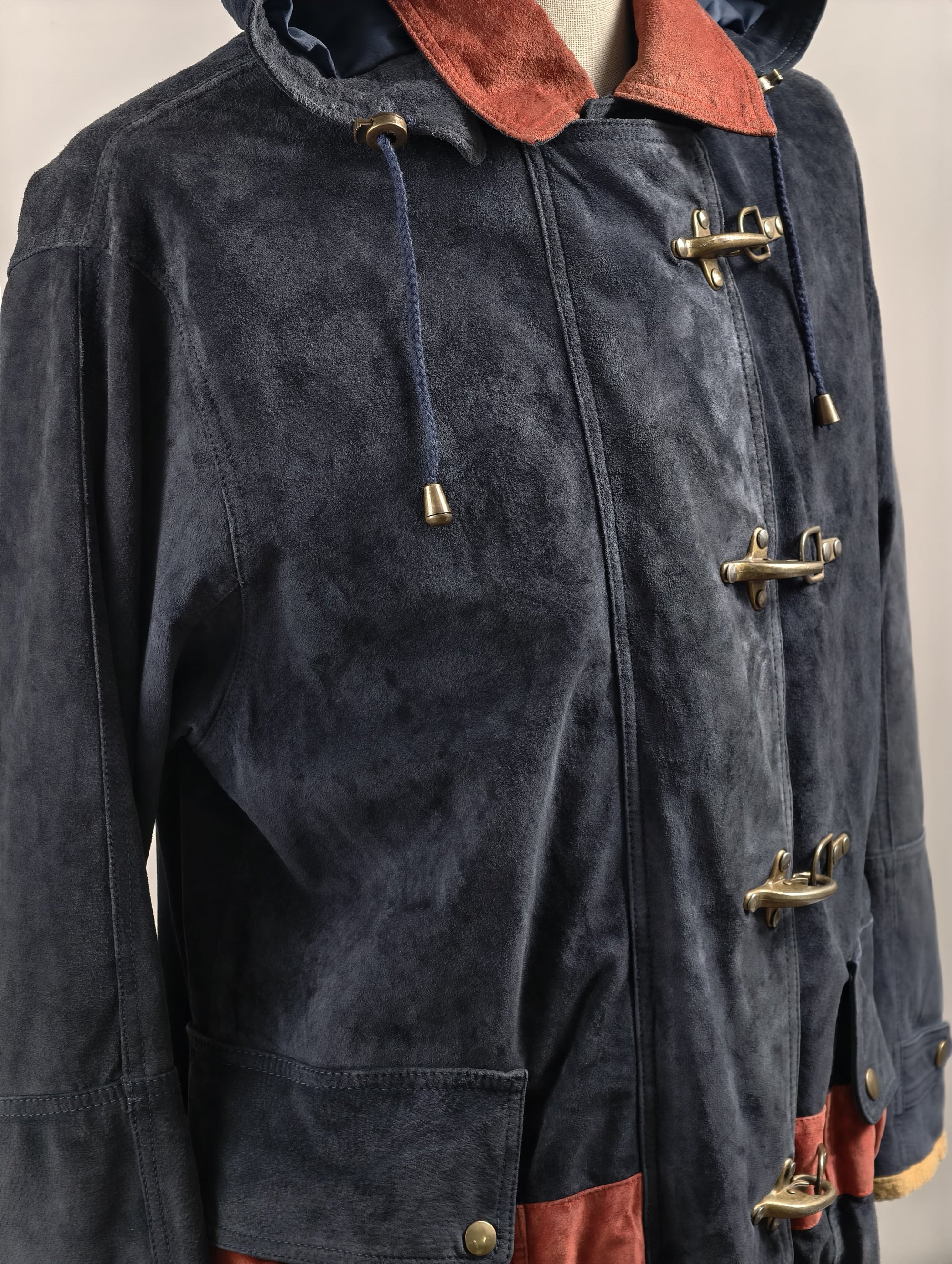 Multicolor Leather Suede Fireman Style Jacket