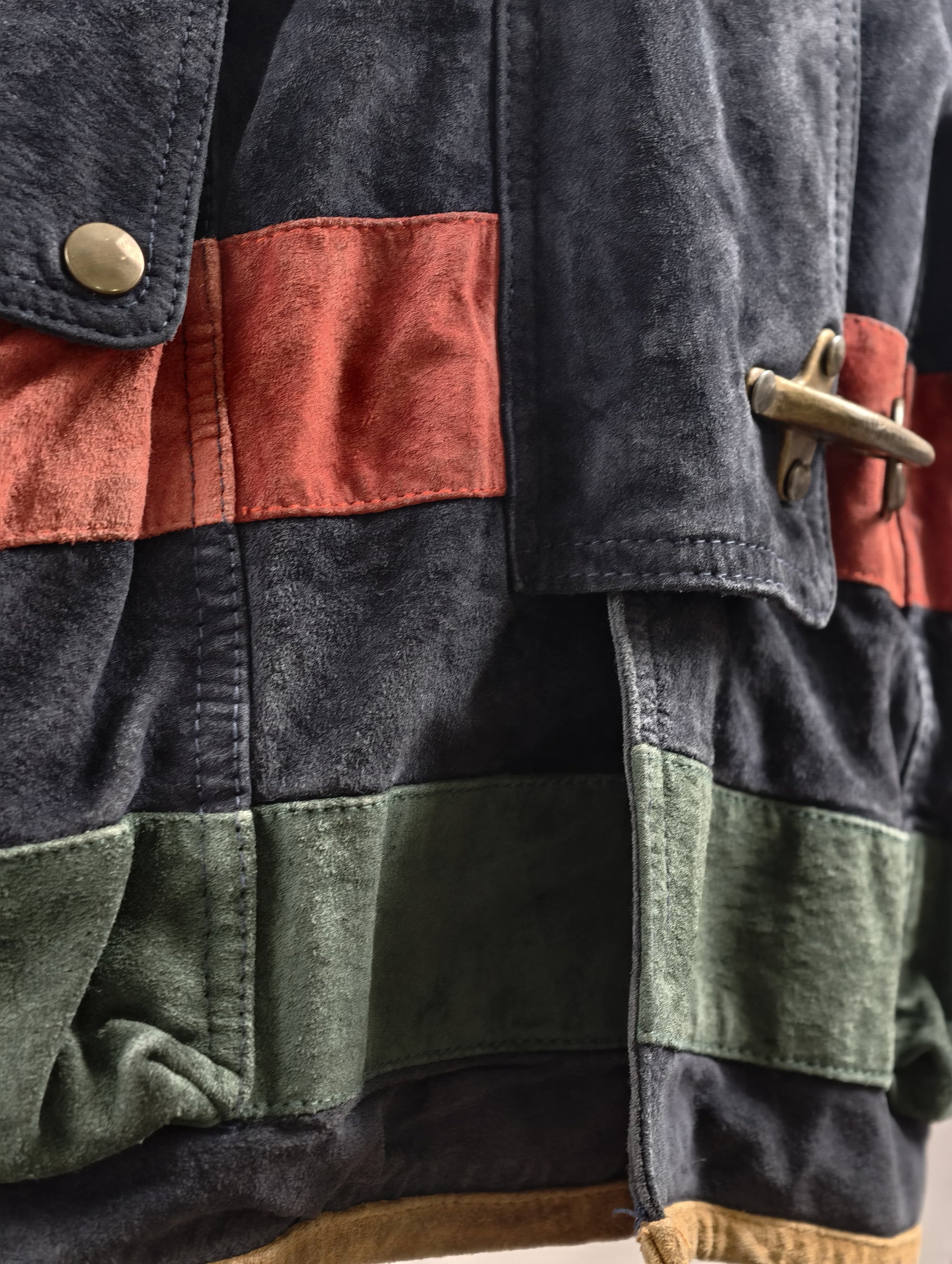 Multicolor Leather Suede Fireman Style Jacket