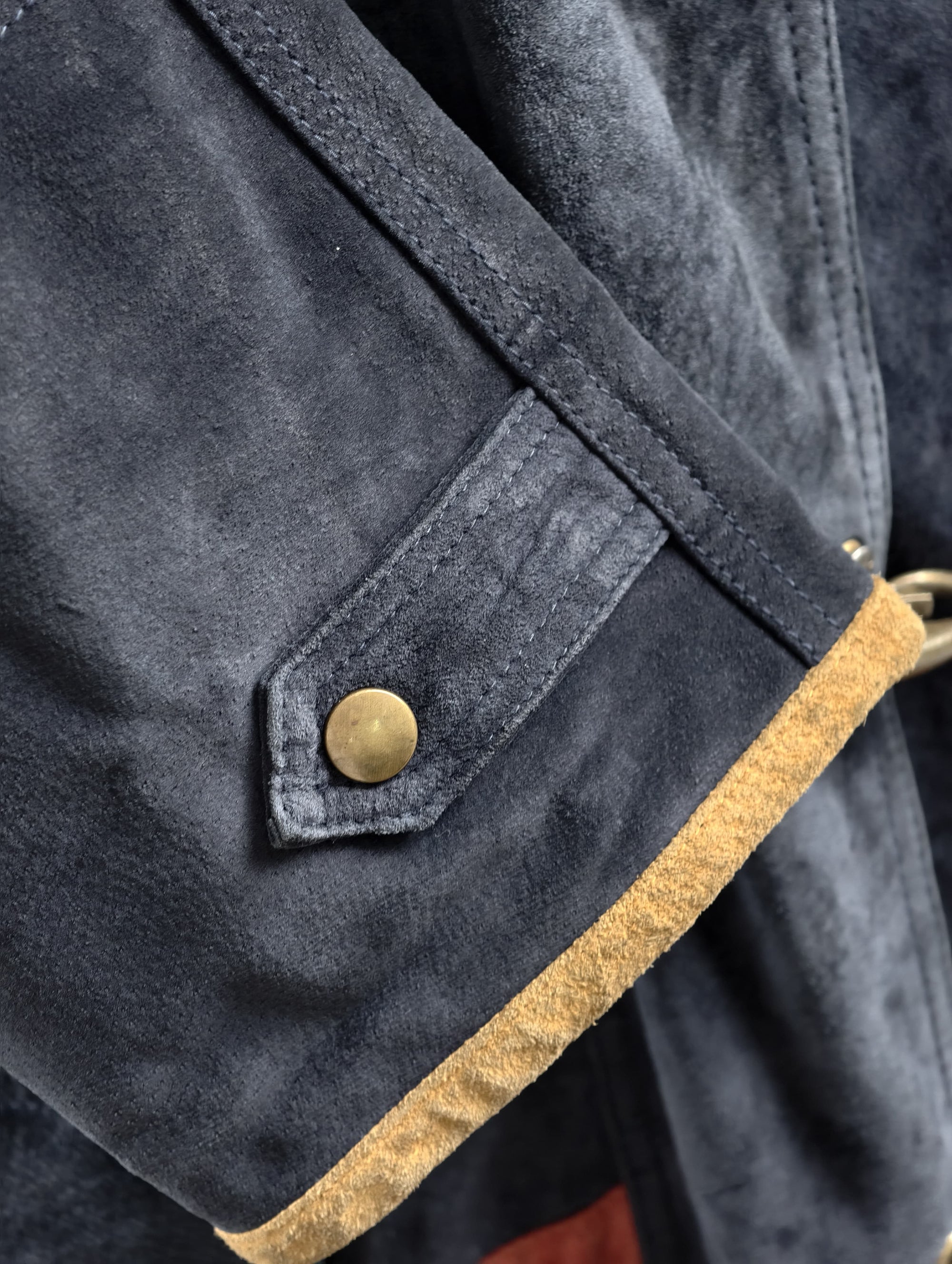 Multicolor Leather Suede Fireman Style Jacket