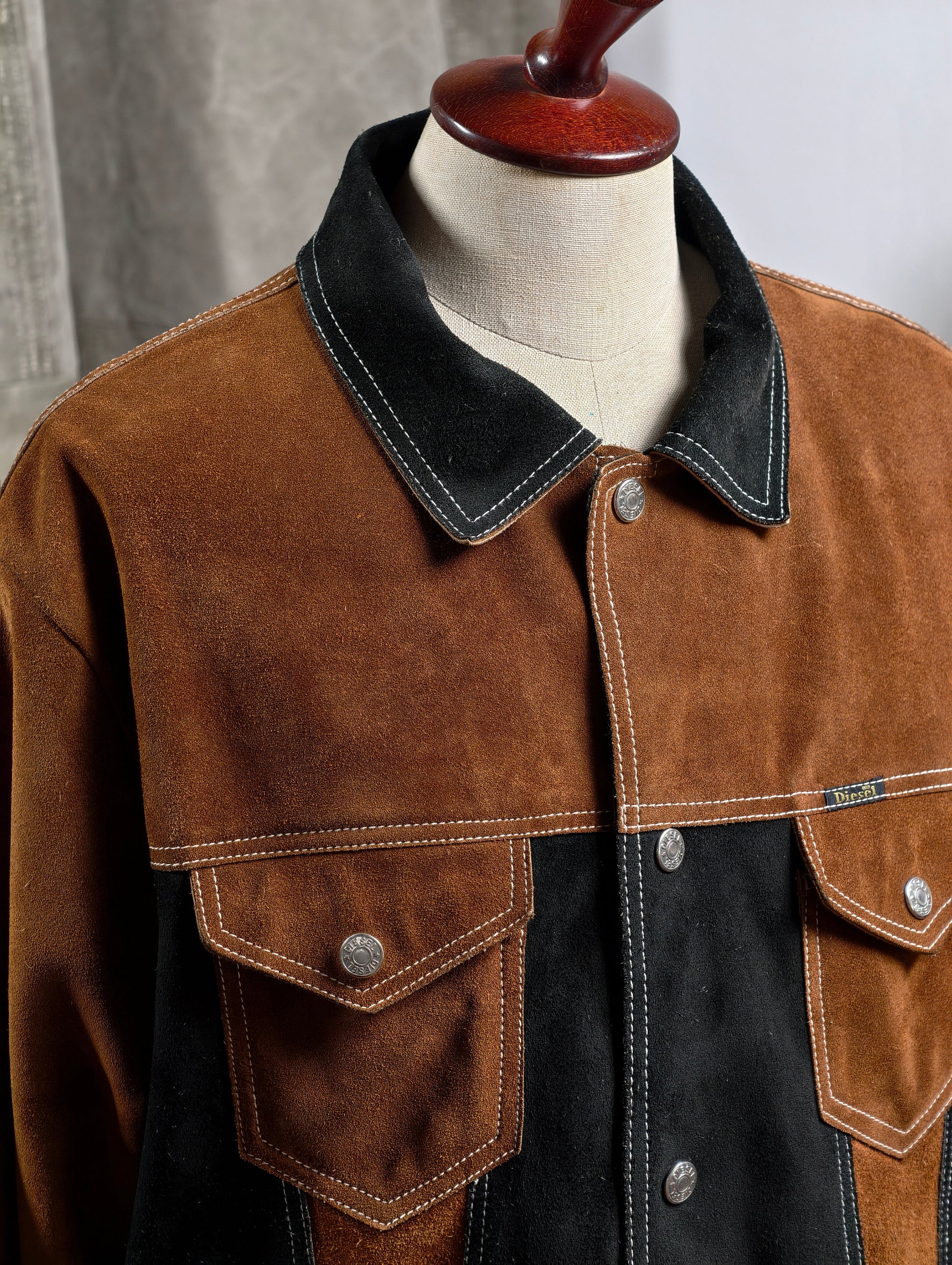 Vintage Diesel Color-Block Suede Jacket - 1990s