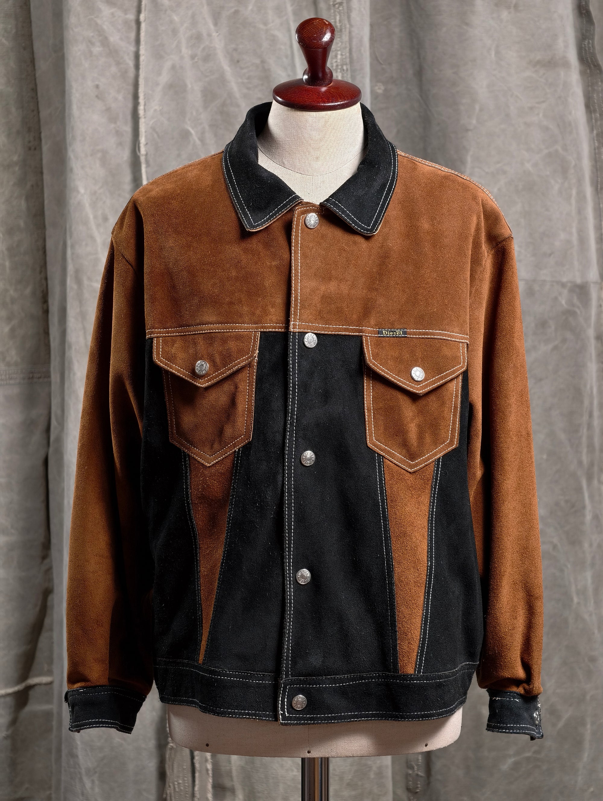 Vintage Diesel Color-Block Suede Jacket - 1990s