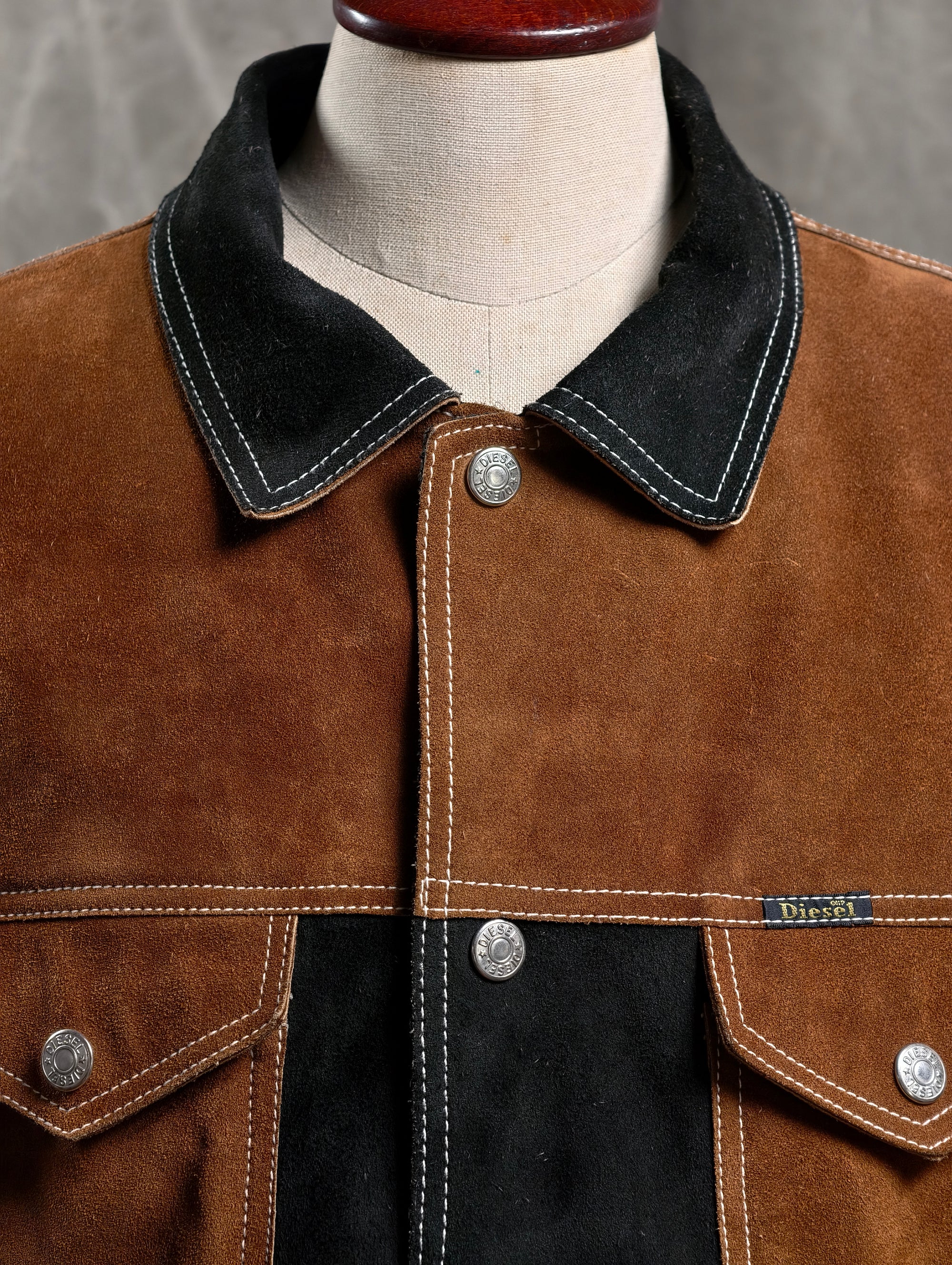 Vintage Diesel Color-Block Suede Jacket - 1990s